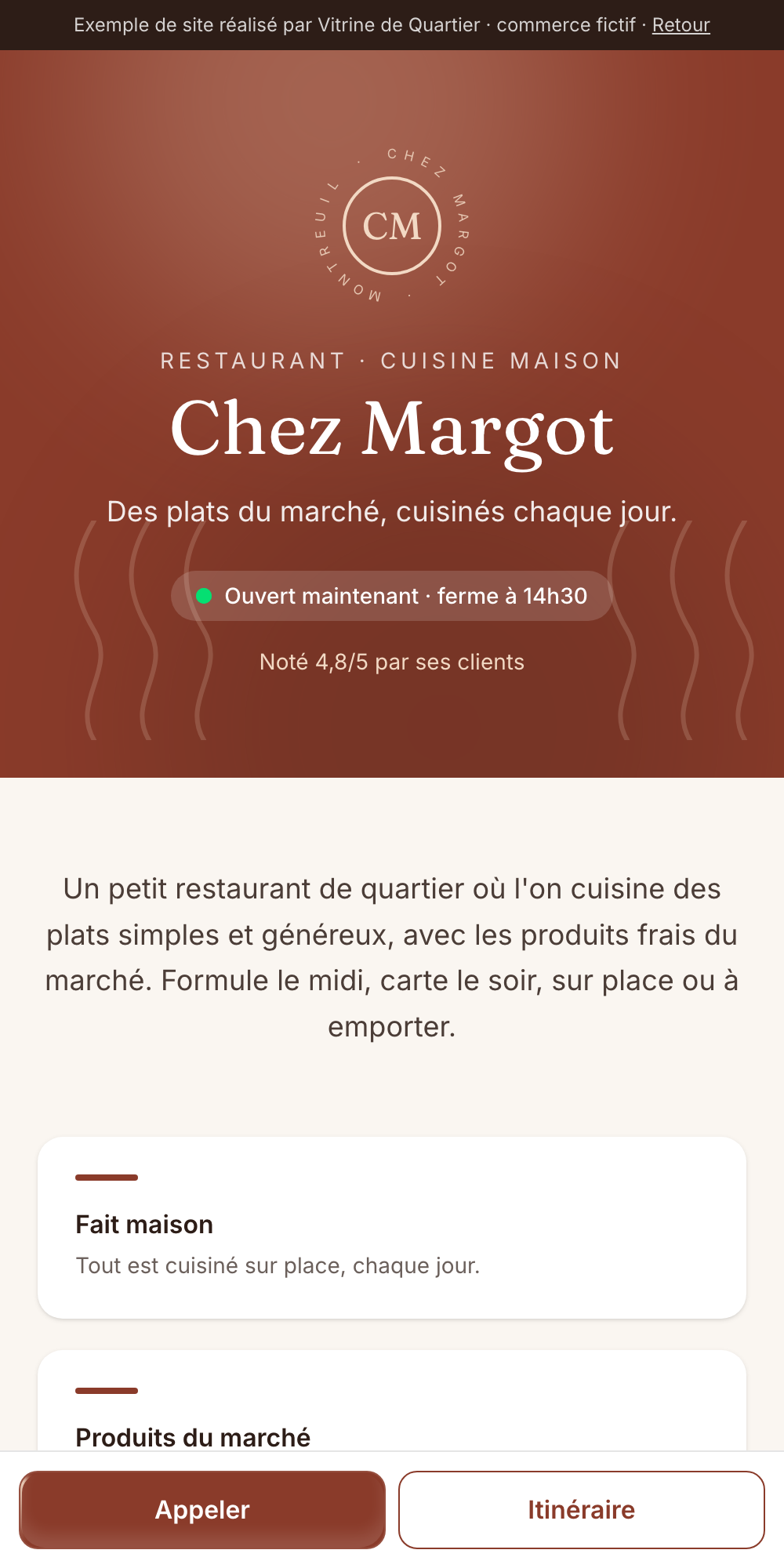 Exemple de site pour un restaurant